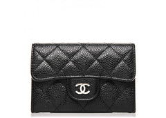 Chanel Flap Card Holder Quilted Caviar Silver-tone Black