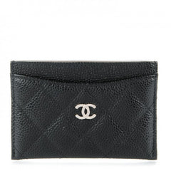 Chanel Card Holder Quilted Caviar Silver-tone Black