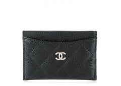 Chanel Card Holder Quilted Caviar Silver-tone Black
