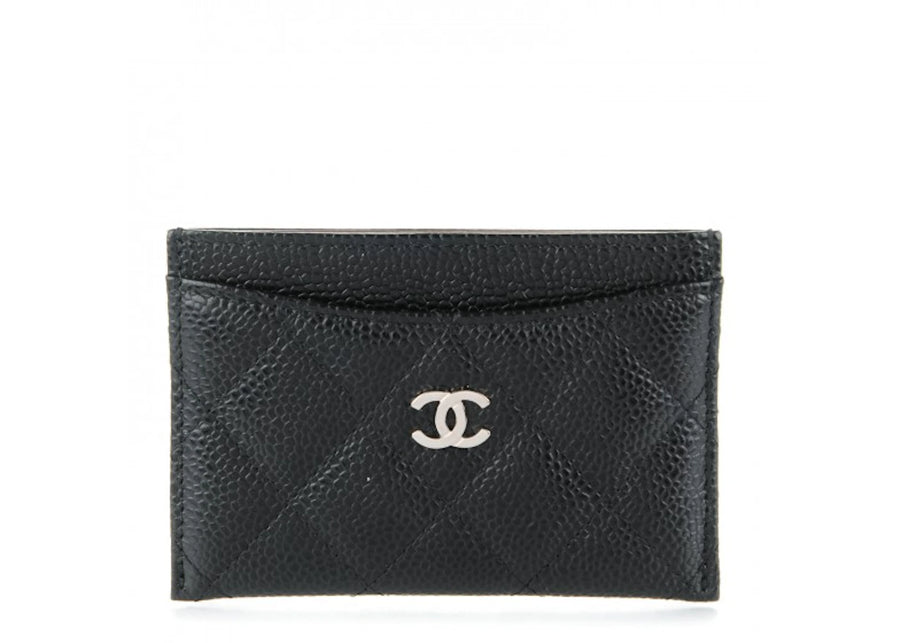 Chanel Card Holder Quilted Caviar Silver-tone Black