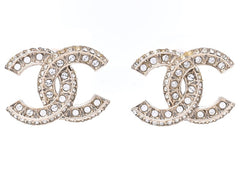 Chanel Crystal Timeless CC Earrings Light Gold