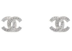 Chanel Metal and Strass Earrings Crystal Silver