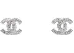 Chanel Metal and Strass Earrings Crystal Silver