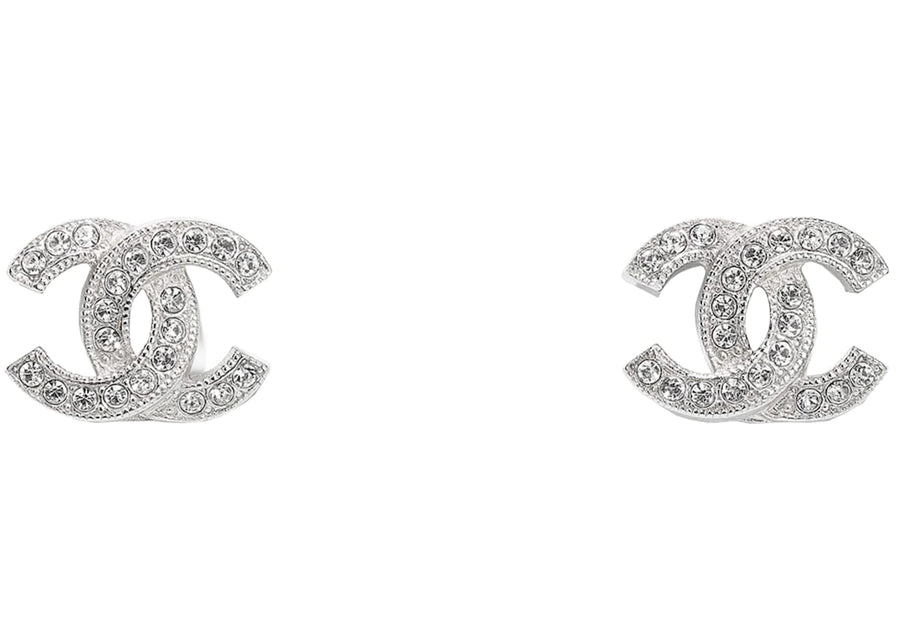 Chanel Metal and Strass Earrings Crystal Silver