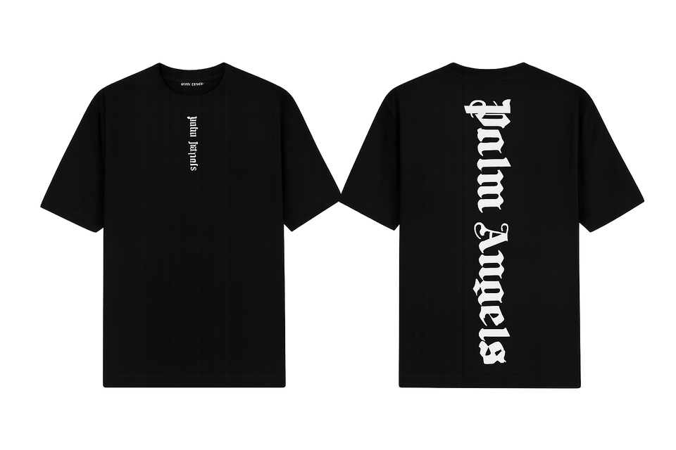Palm Angels Black T-Shirt featuring a large black gothic font logo