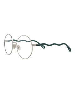 Chloe Round-Frame Metal Optical Frames Silver Green Transparent (CH0057O-30011445-004)