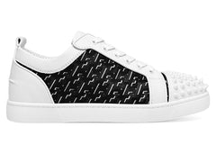 Christian Louboutin Louis Junior Spikes Orlato Flat CL Monogram White Black