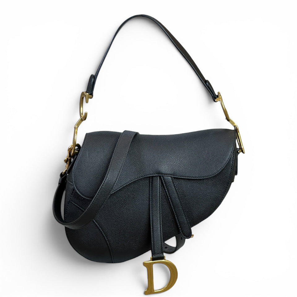 Christian Dior Saddle Bag Black Grained Calfskin