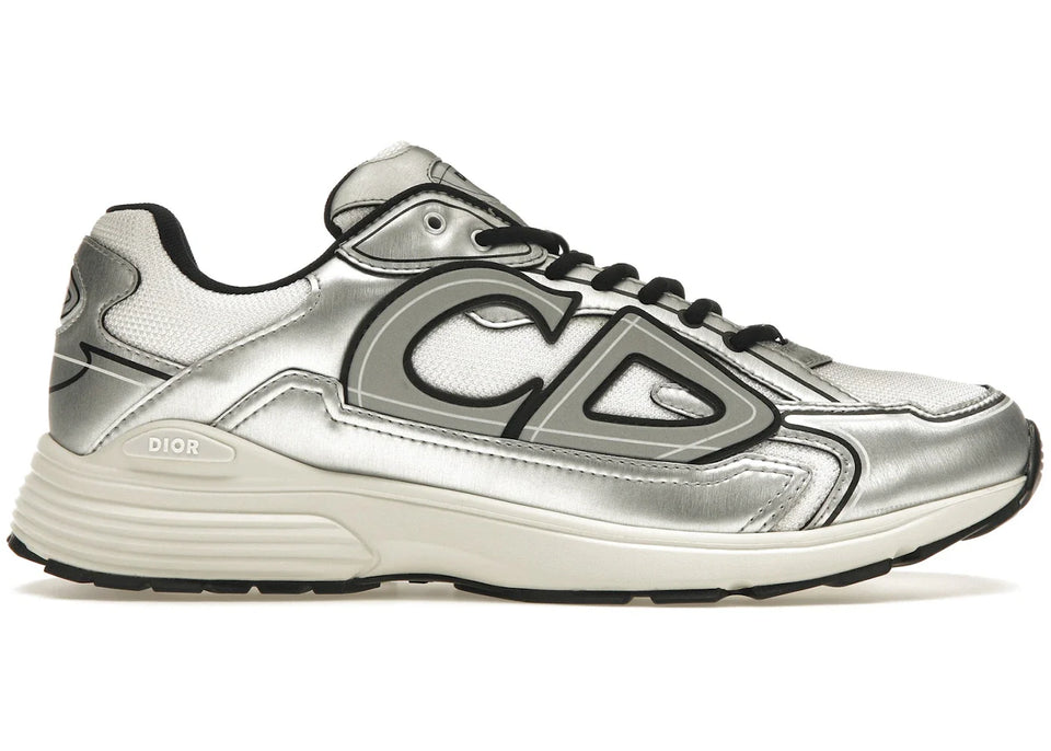 Dior B30 White Mesh Silver-Tone Metallic Calfskin