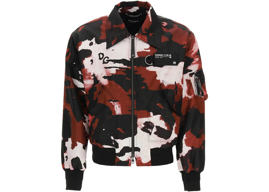 Dolce & Gabbana Camo Bomber Jacket Burgundy/Black/White