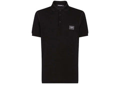 Dolce & Gabbana Cotton Pique Branded Plate Polo Shirt Black