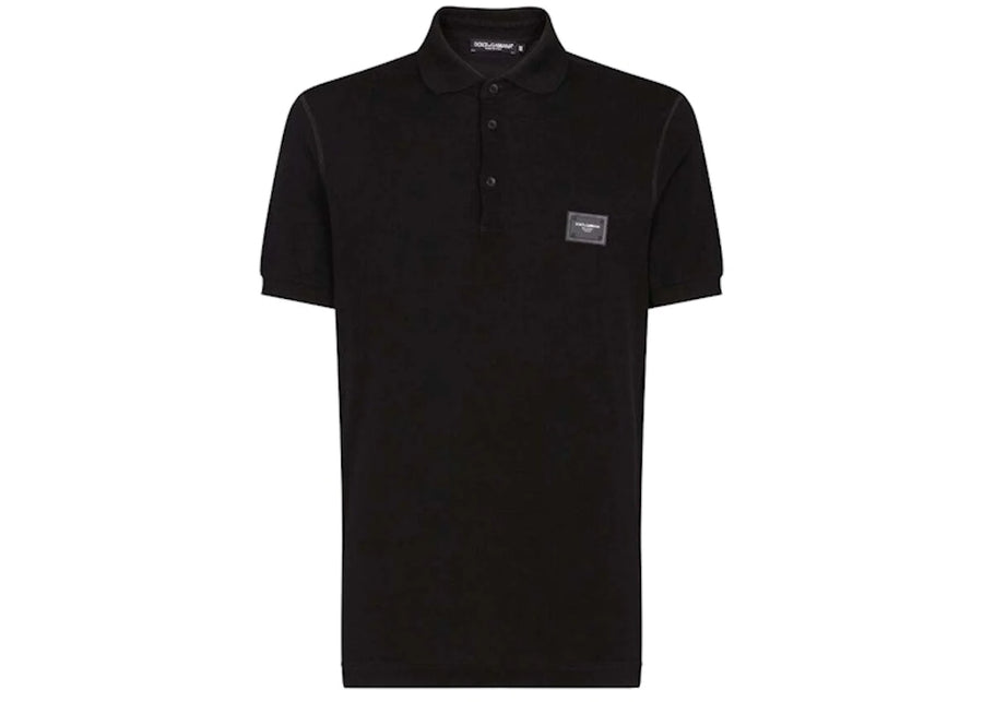 Dolce & Gabbana Cotton Pique Branded Plate Polo Shirt Black