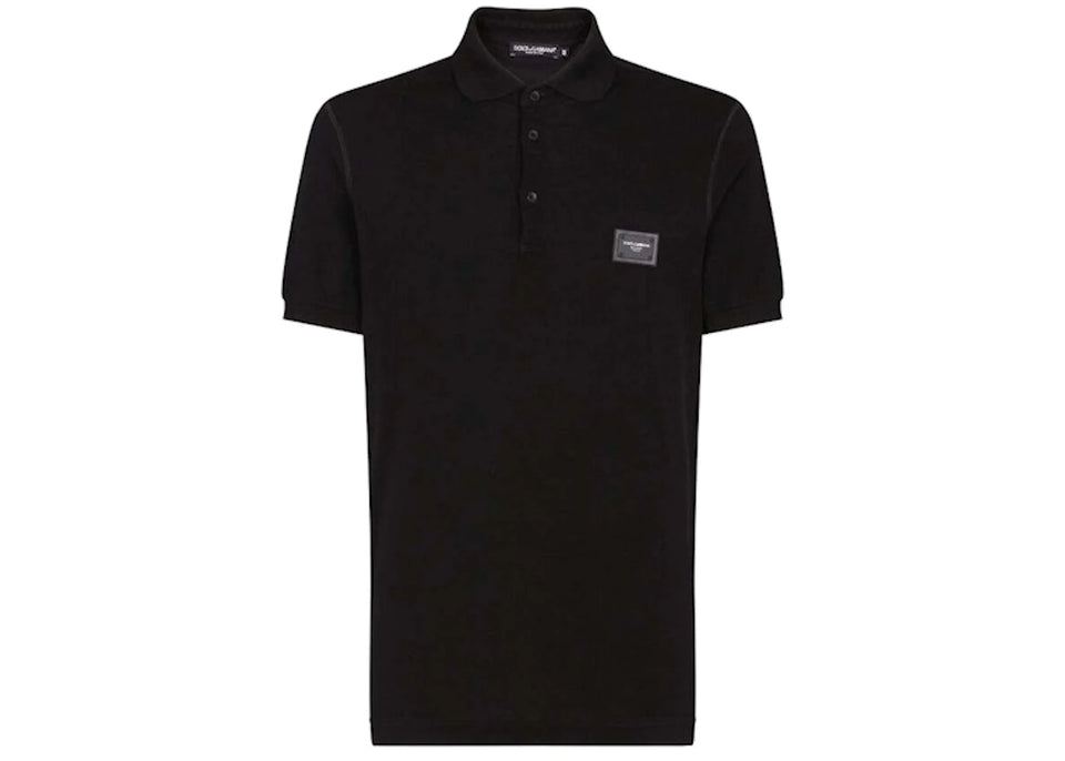 Dolce & Gabbana Cotton Pique Branded Plate Polo Shirt Black