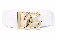 Dolce & Gabbana Logo Plaque Leather Belt White