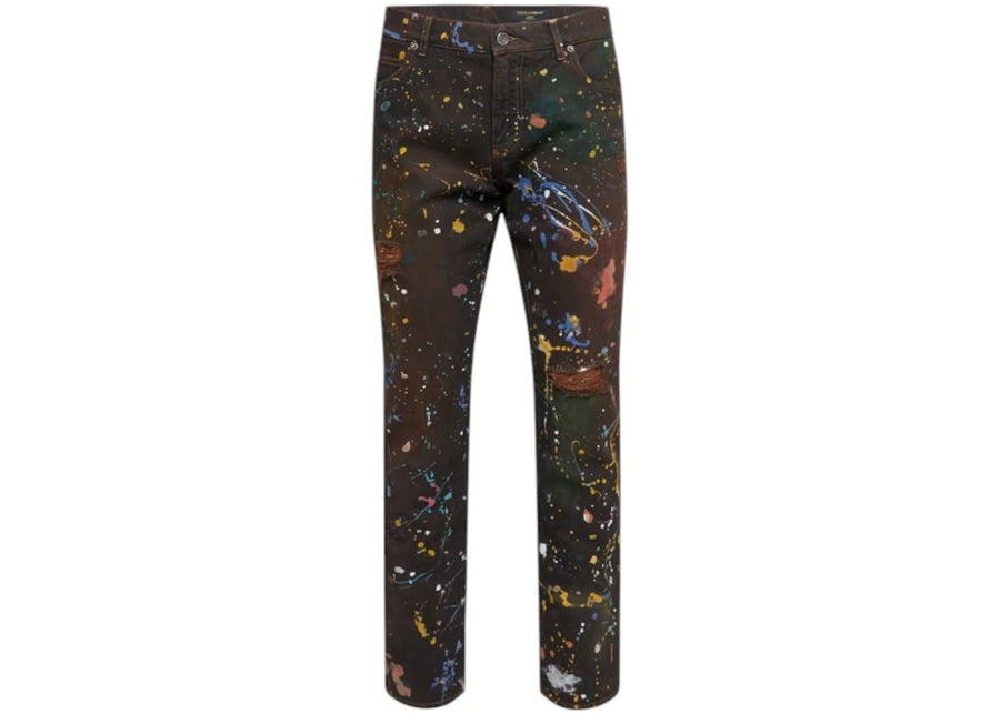 Dolce & Gabbana Straight Leg Painted Jeans Black Coffee