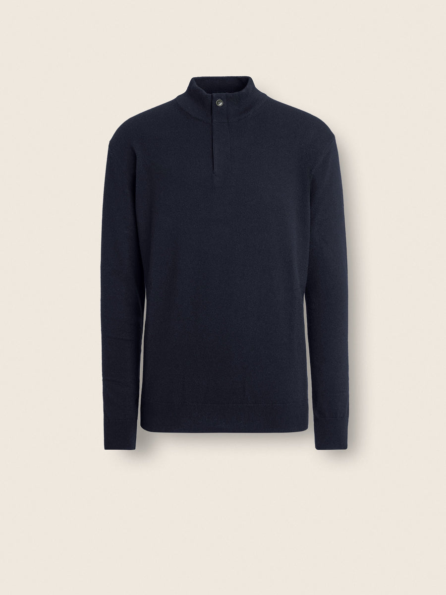 Zegna Navy Blue Mlange Oasi Cashmere Zip Mock Neck Sweater