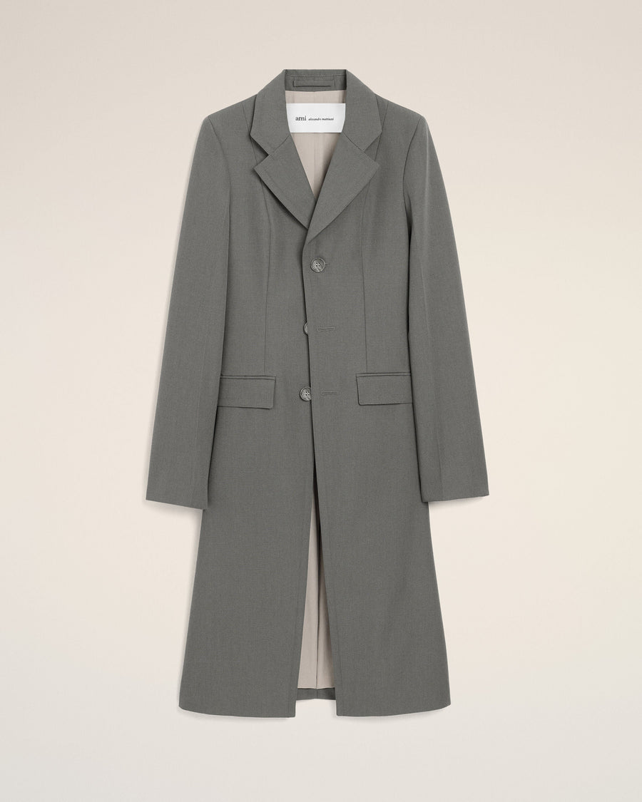 AmiParis Grey New Wool Simple Breasted Fitted Coat Women's