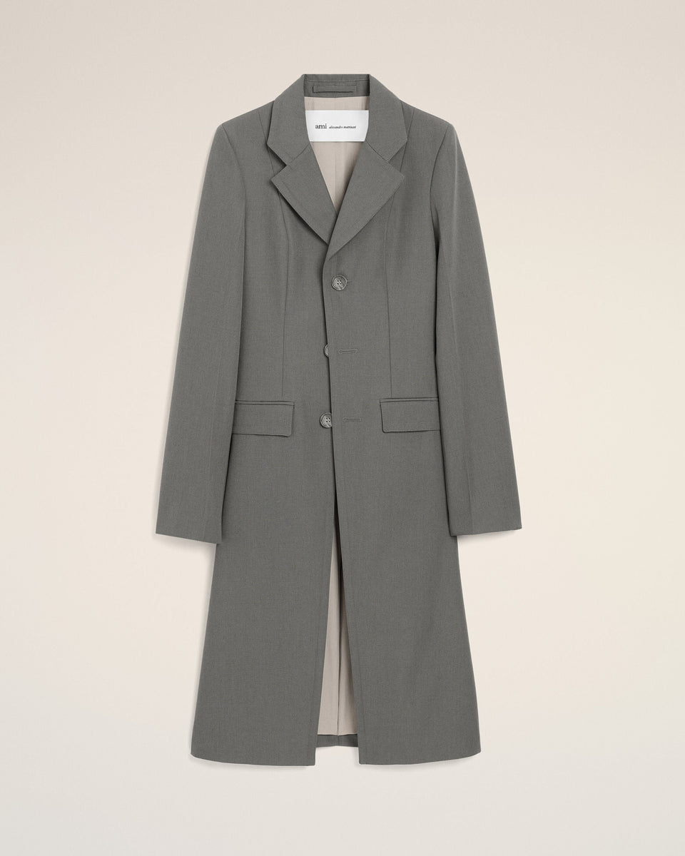 AmiParis Grey New Wool Simple Breasted Fitted Coat Women's