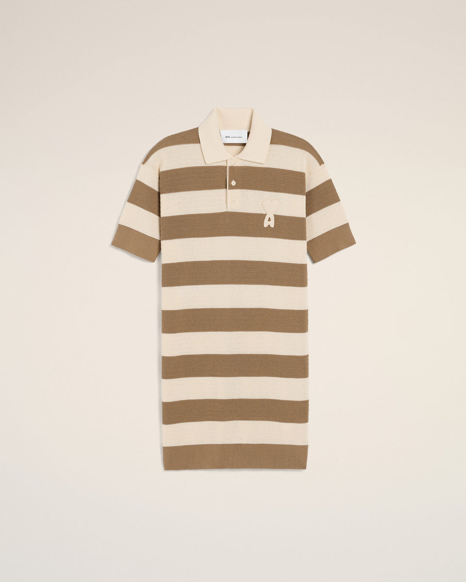 White And Brown Cotton Polo Dress Ami De Coeur Patch Women's