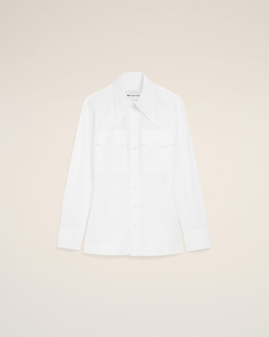 AmiParis White Cotton Sharp Collar Fitted Shirt Women's