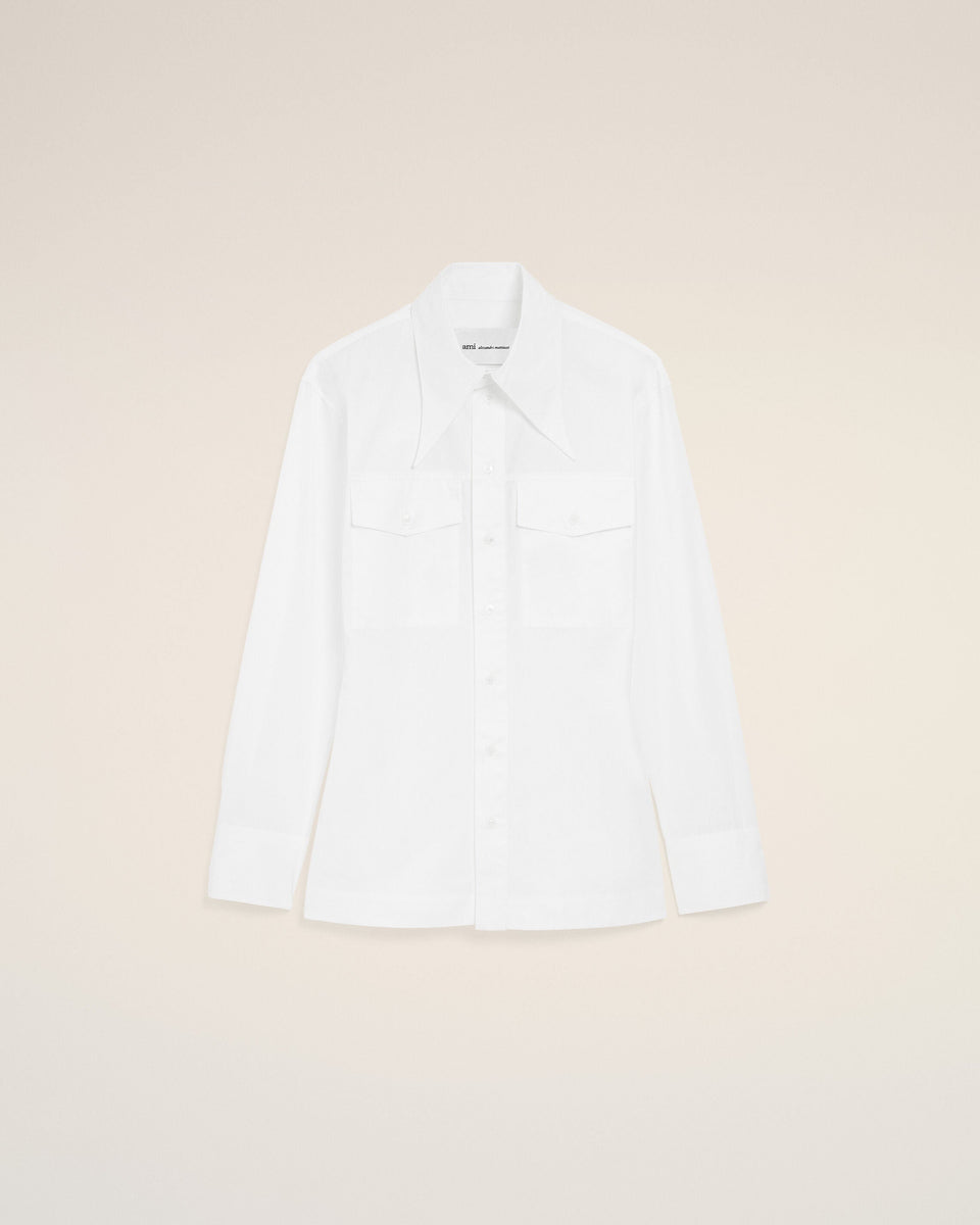 AmiParis White Cotton Sharp Collar Fitted Shirt Women's