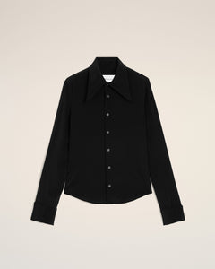 AmiParis Black Blended Silk Sharp Collar Adjusted Shirt Women's