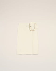 AmiParis White New Wool Big Buckle Belted Midi Skirt Cream Women's