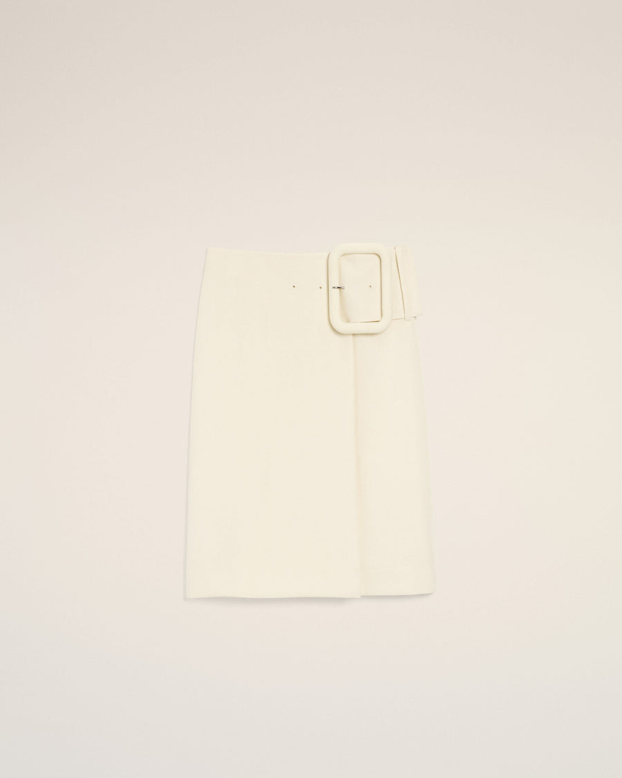 AmiParis White New Wool Big Buckle Belted Midi Skirt Cream Women's