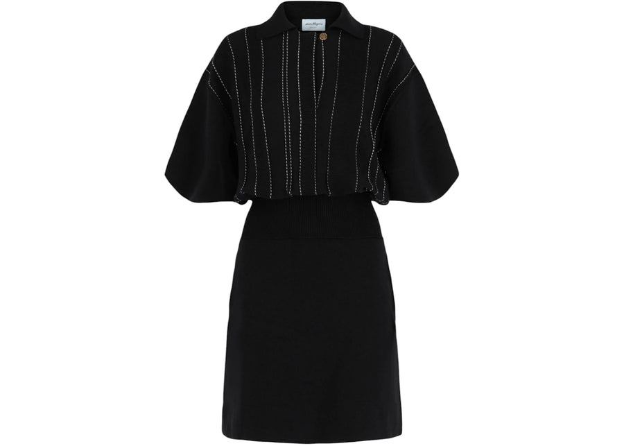 Ferragamo Contrast Stitch Knit Dress Blue