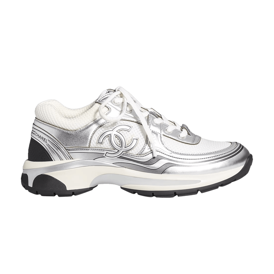 Chanel CC Logo Sneaker White Silver