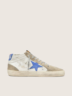 Golden Goose Mens Mid Star With Blue Leather Star And Dove-Gray Suede Inserts Mens