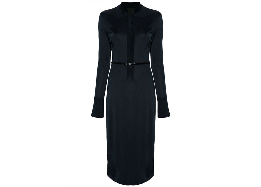 Givenchy Belted Polo-Collar Midi Dress Navy Blue