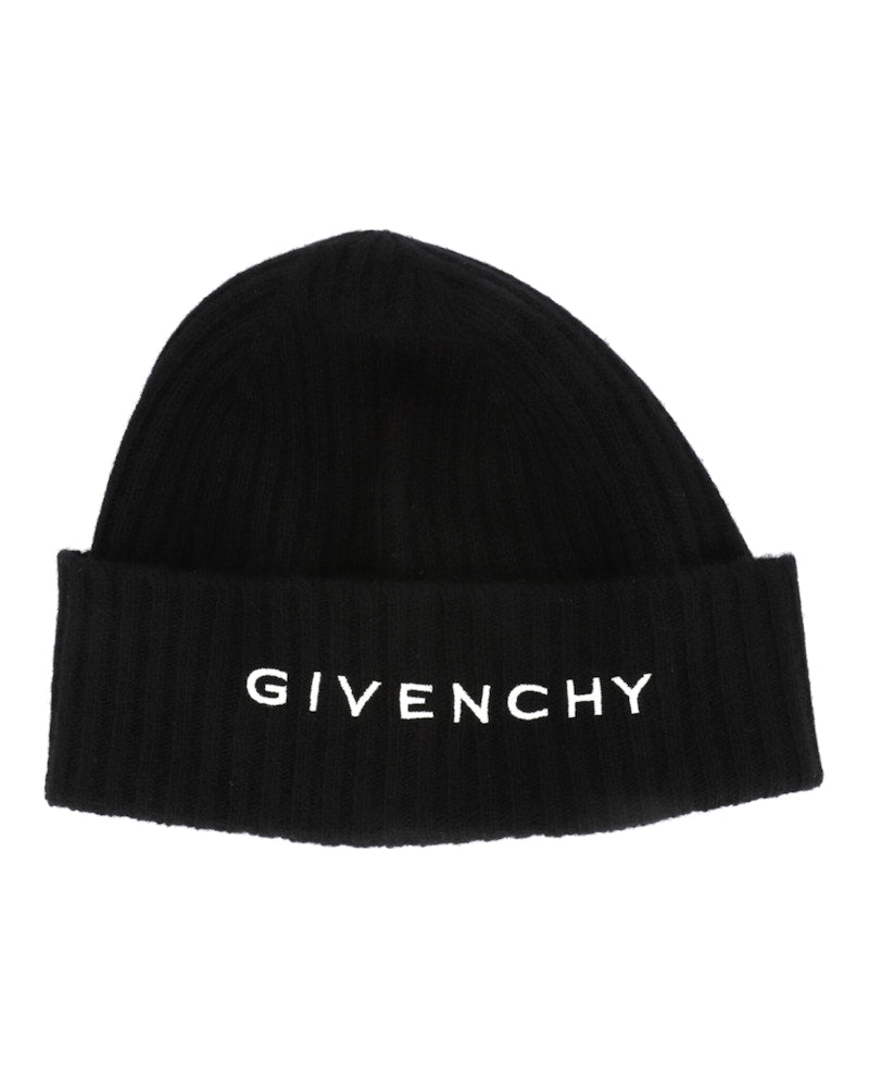 Givenchy Ribbed Embroidered Logo Beanie Black/White