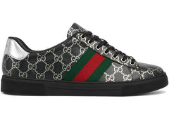 Gucci Ace Black Gg Monogram Silver Gg Motif