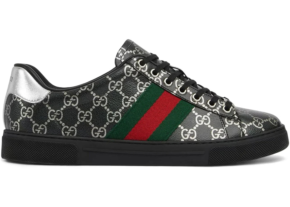 Gucci Ace Black Gg Monogram Silver Gg Motif