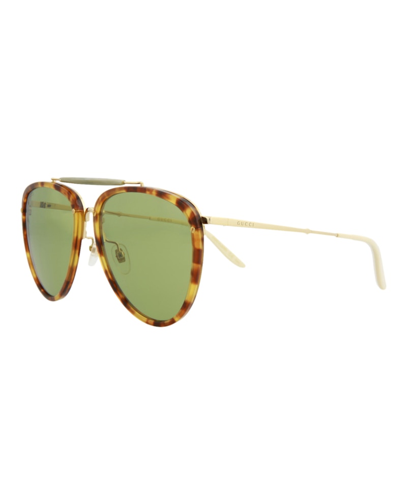 Gucci Aviator Sunglasses Havana/Gold/Green (GG0672S-30008620-003)