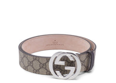 Gucci Belt GG Supreme Interlocking G Buckle 1.5W Beige Ebony/Cocoa