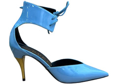 Gucci High Heel Pump Patent Leather With Ankle Cuff Blue Womens