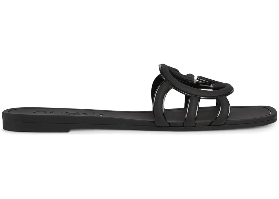 Gucci Interlocking G Slide Sandal Black Rubber Womens