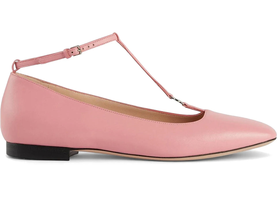 Gucci Leather Square-Toe Flat Pink Womens