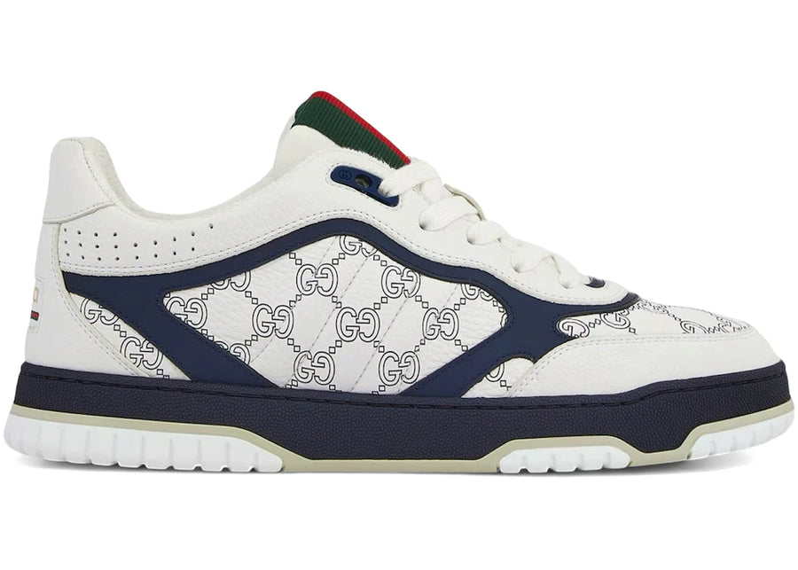 Gucci Re-Web Sneaker White Dark Blue Gg Pebbled Leather