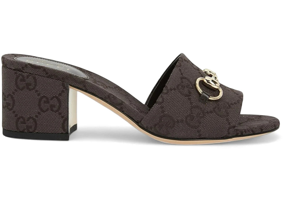 Gucci Slide Sandal Horsebit Dark Brown Gg Canvas Womens