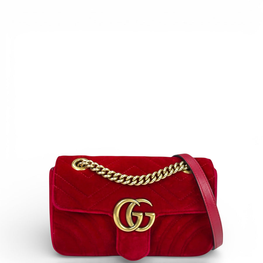 Gucci GG Marmont Mini Flap Bag Red Matelassé Velvet