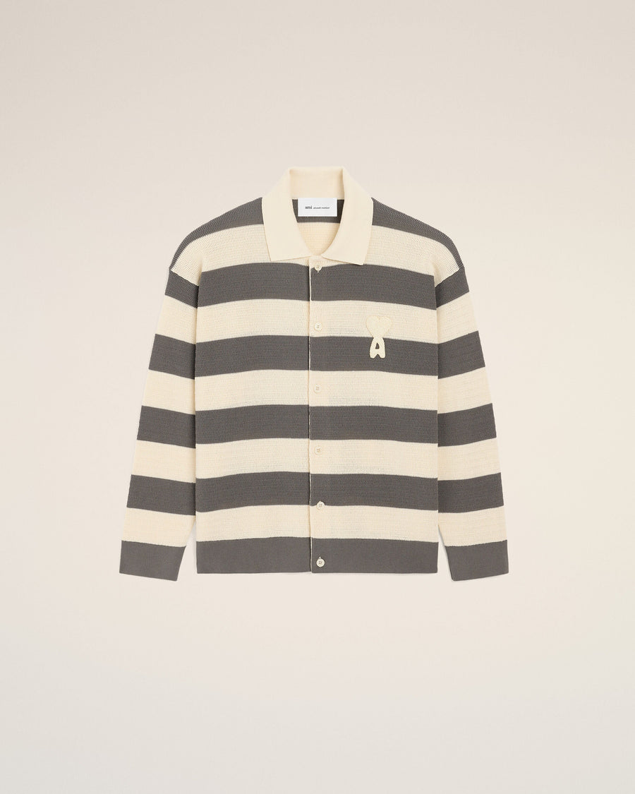 White And Brown Cotton Ami De Coeur Cardigan Cream