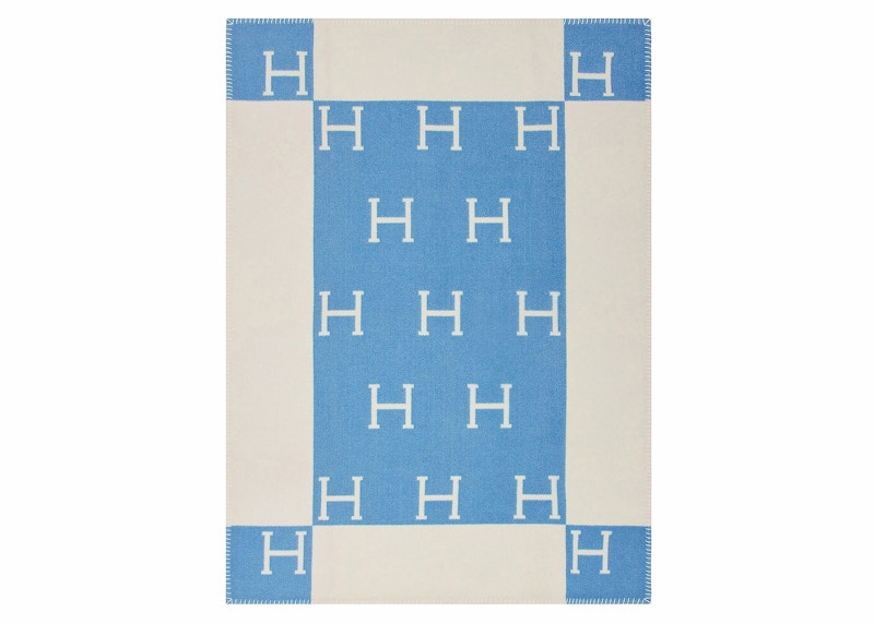 Hermes Avalon Baby Blanket Bleu Genievre/Blanc