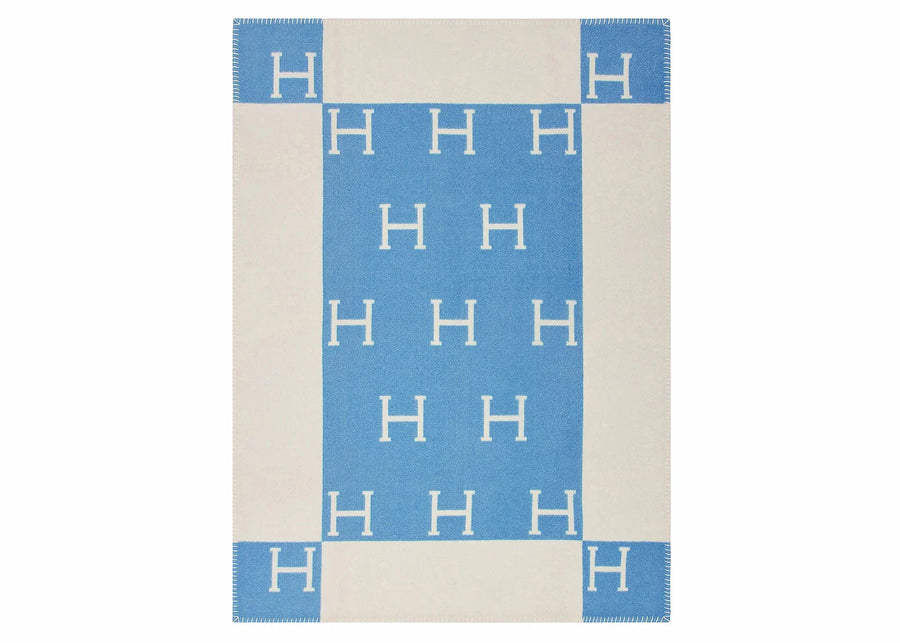 Hermes Avalon Baby Blanket Bleu Genievre/Blanc