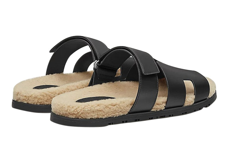 Hermes Chypre Sandal Noir Leather Woolskin (M)