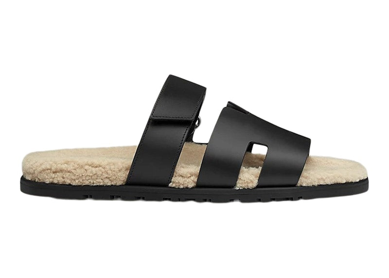 Hermes Chypre Sandal Noir Leather Woolskin (M)