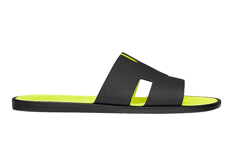 Hermes Izmir Sandal Noir Jaune Fluo Epsom Leather