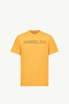 Moncler Space Embroidered Logo Cotton T-Shirt Yellow Yellow